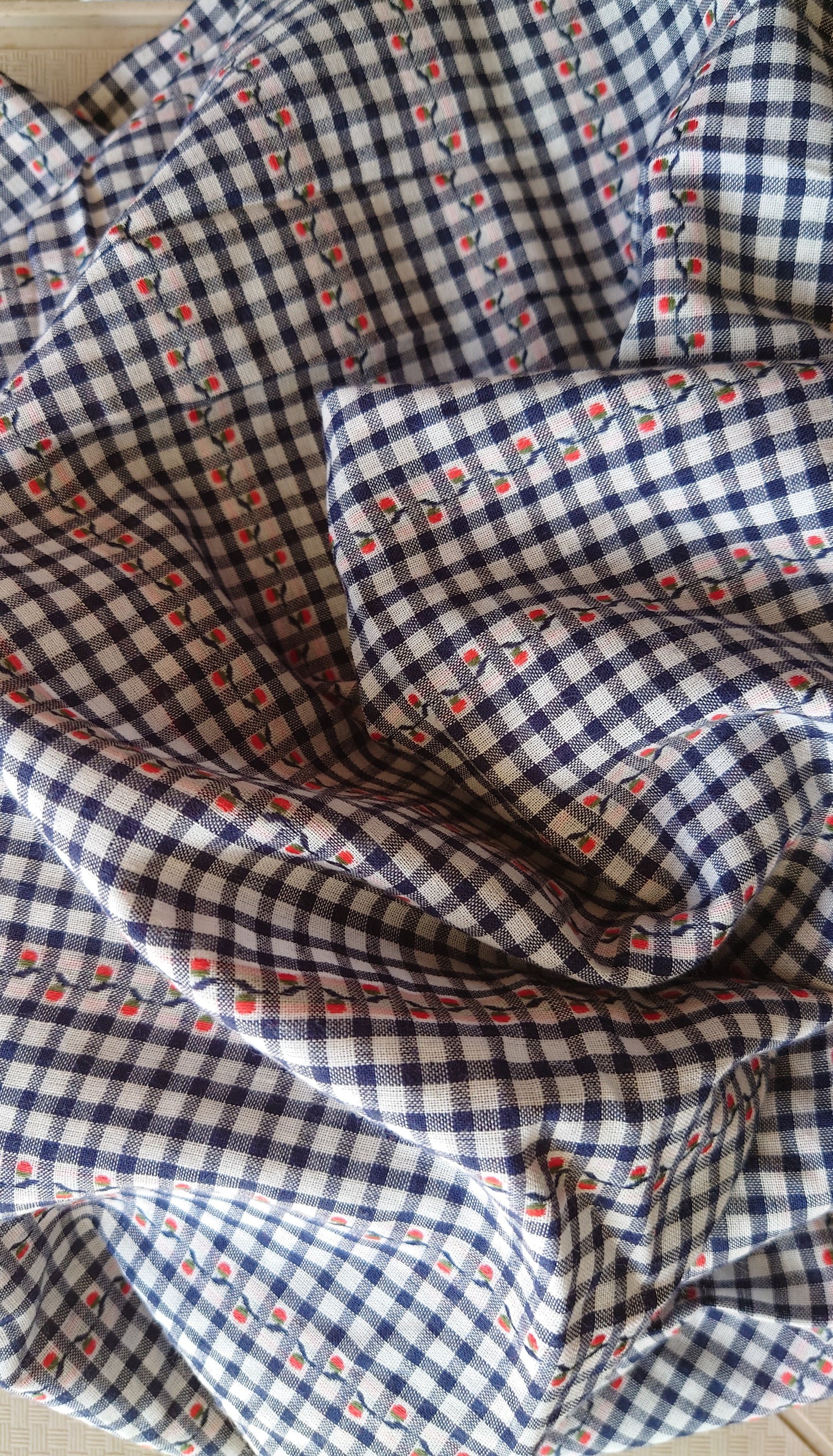 Navy & White Yarn Dyed Embroidered Gingham Cotton Voile