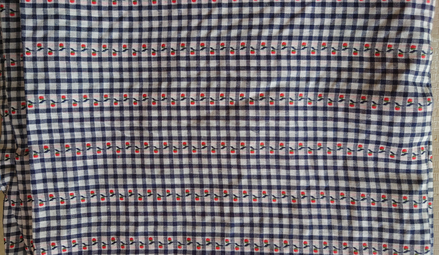 Navy & White Yarn Dyed Embroidered Gingham Cotton Voile
