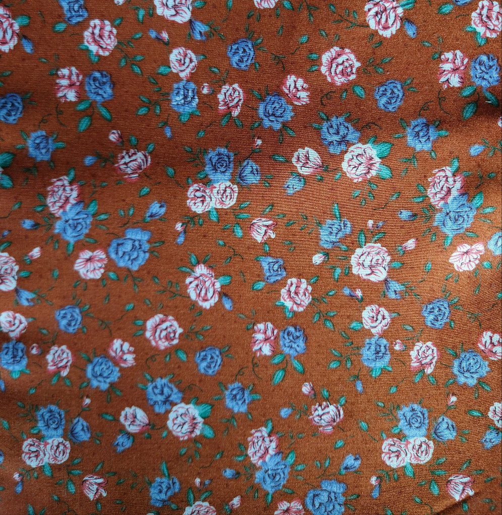 REMANTS 90s Floral Brown Rayon Challis (1 yd + 19"/1yd +8")