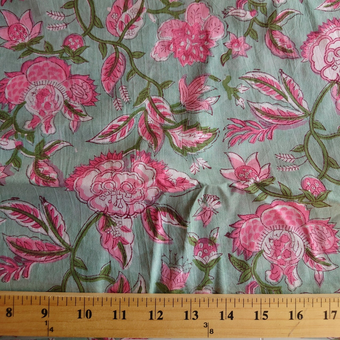 Blue & Pink Floral Block-Printed Cotton