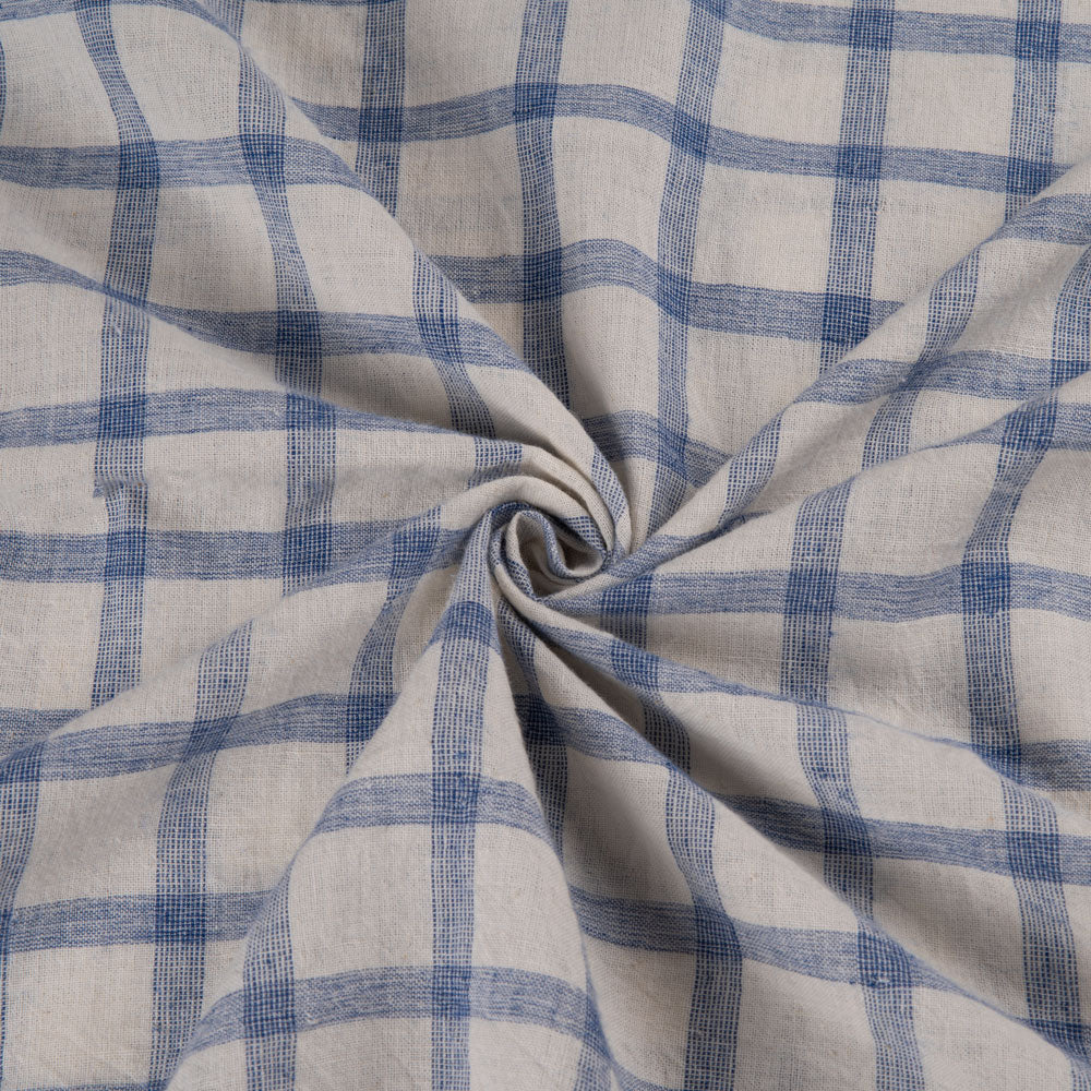 Blue & White Sketchy Check Handwoven Cotton