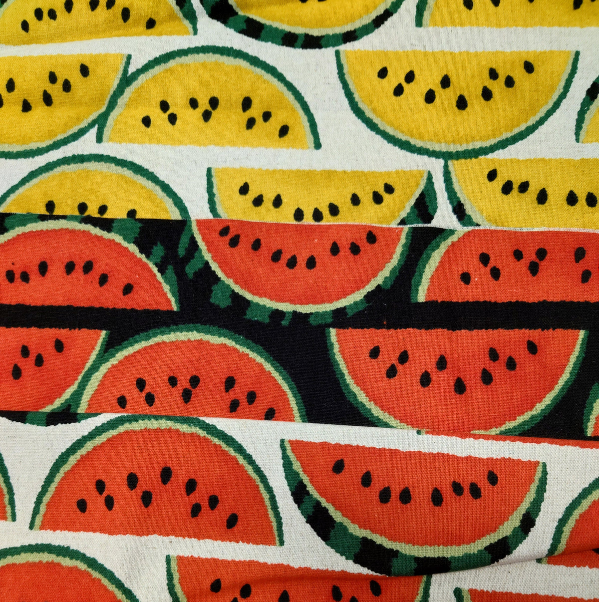Yellow Melon Slices Japanese Cotton Linen Canvas on Natural