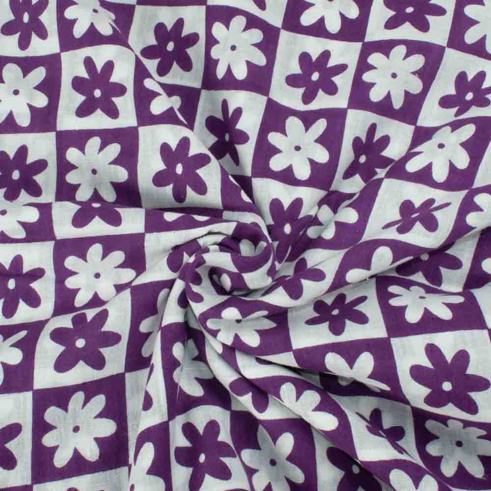 Daisy Check Handwoven Cotton in Purple