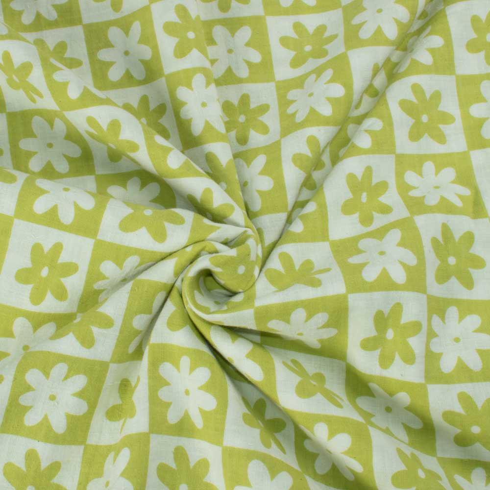 Daisy Check Handwoven Cotton in Brat Green