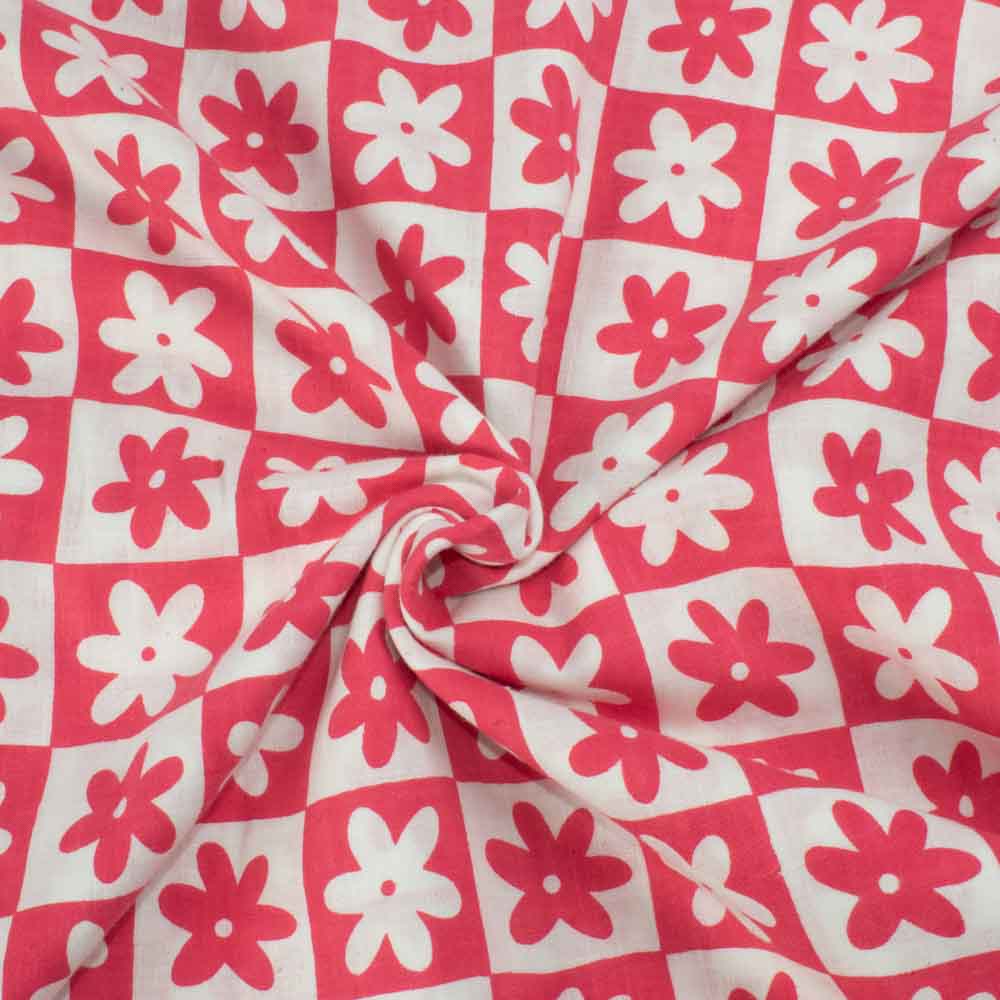 Daisy Check Handwoven Cotton in Magenta