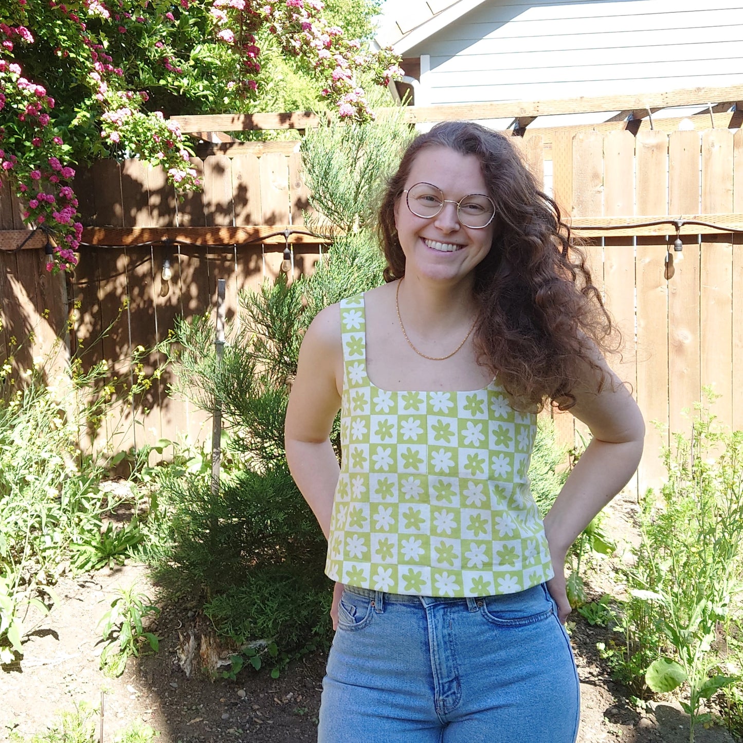 Daisy Check Handwoven Cotton in Brat Green