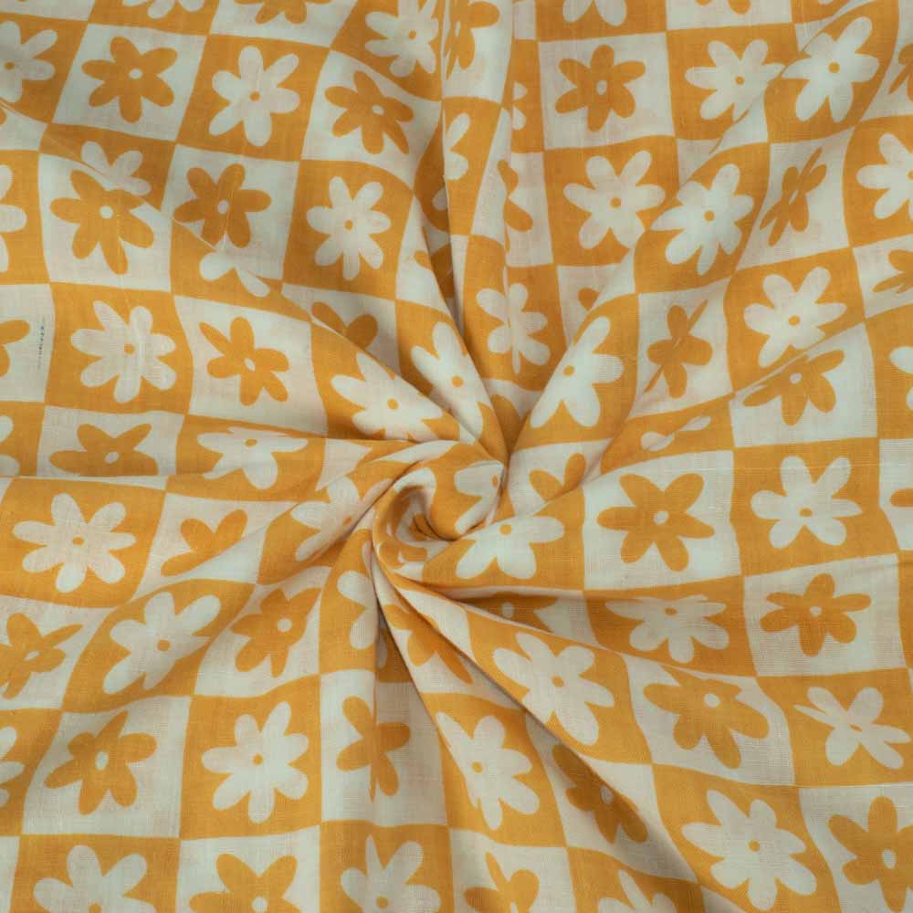 Daisy Check Handwoven Cotton in Orange Juice