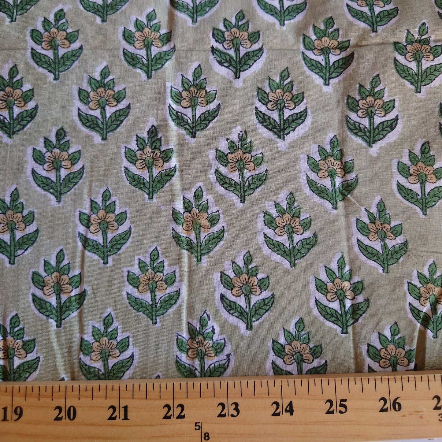 Leafy Floral Block-Printed Cotton in Green