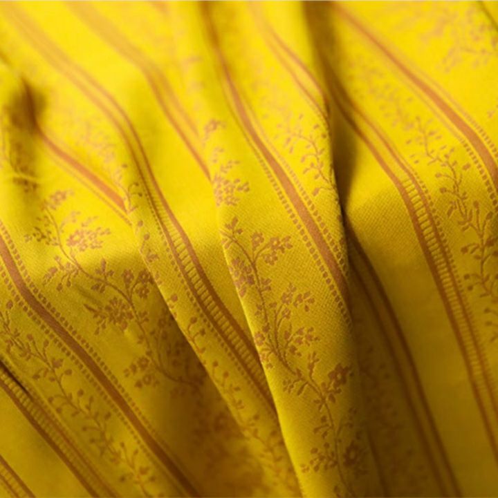 Golden Floral Stripe Jacquard Cotton Tencel