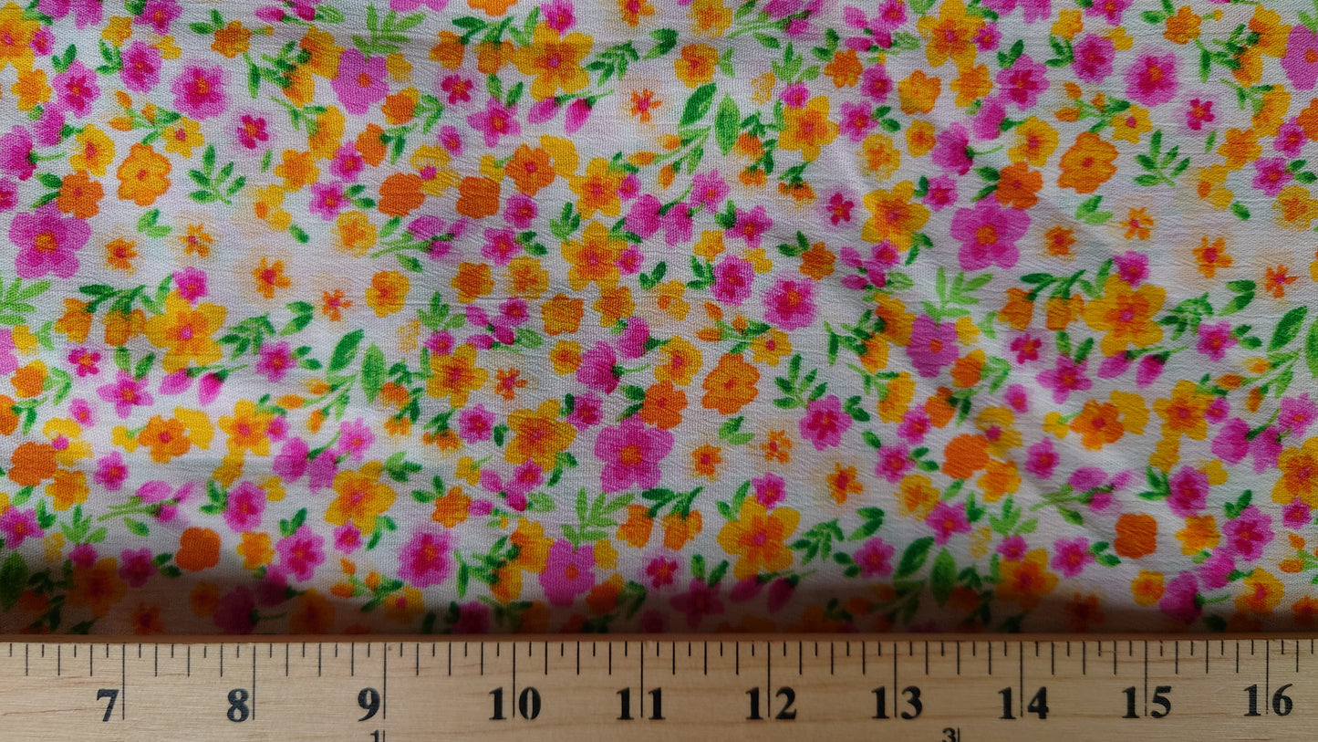 Bright Ditsy Floral Crinkle Rayon