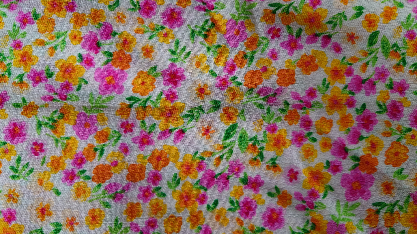 Bright Ditsy Floral Crinkle Rayon