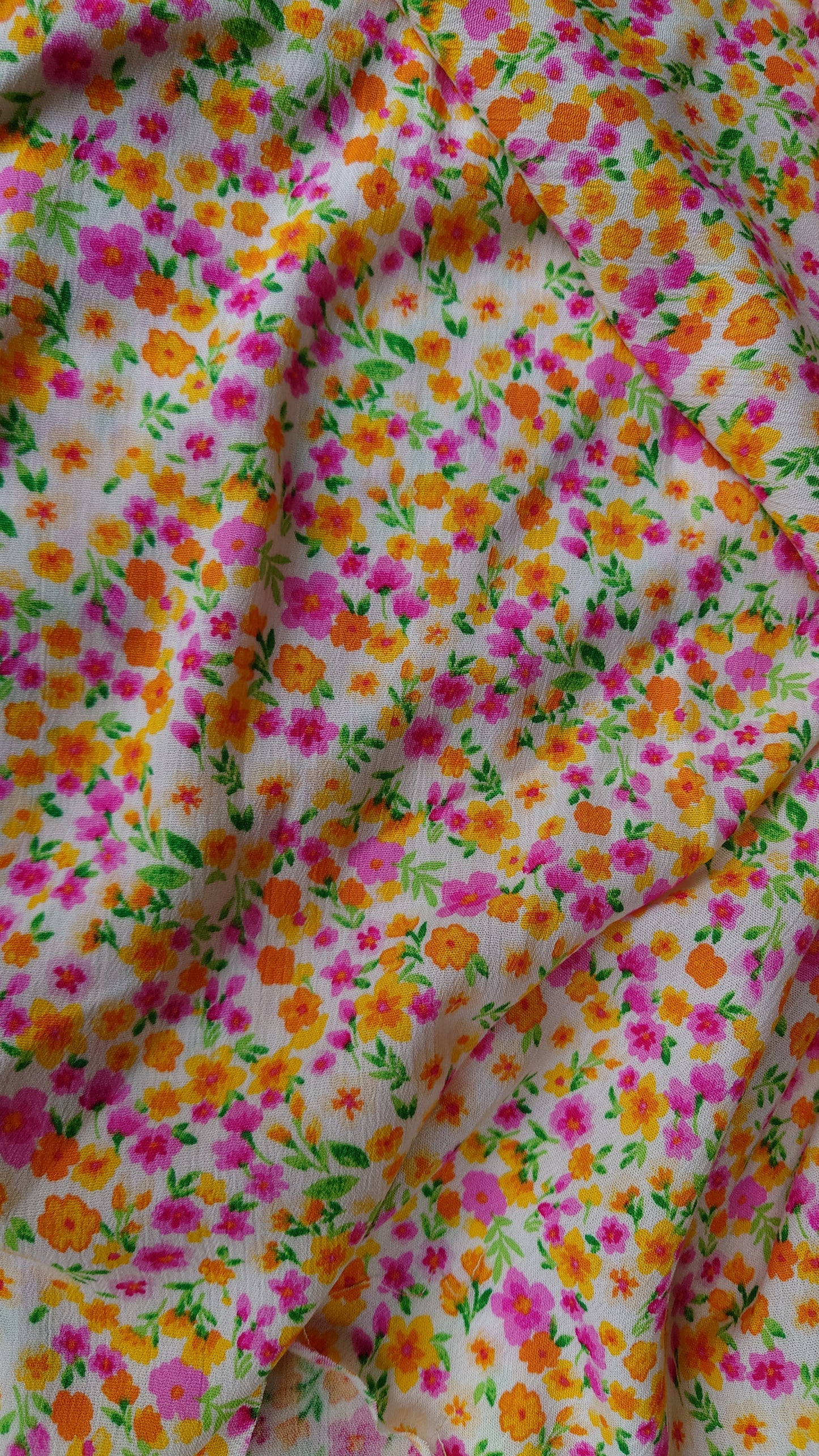 Bright Ditsy Floral Crinkle Rayon