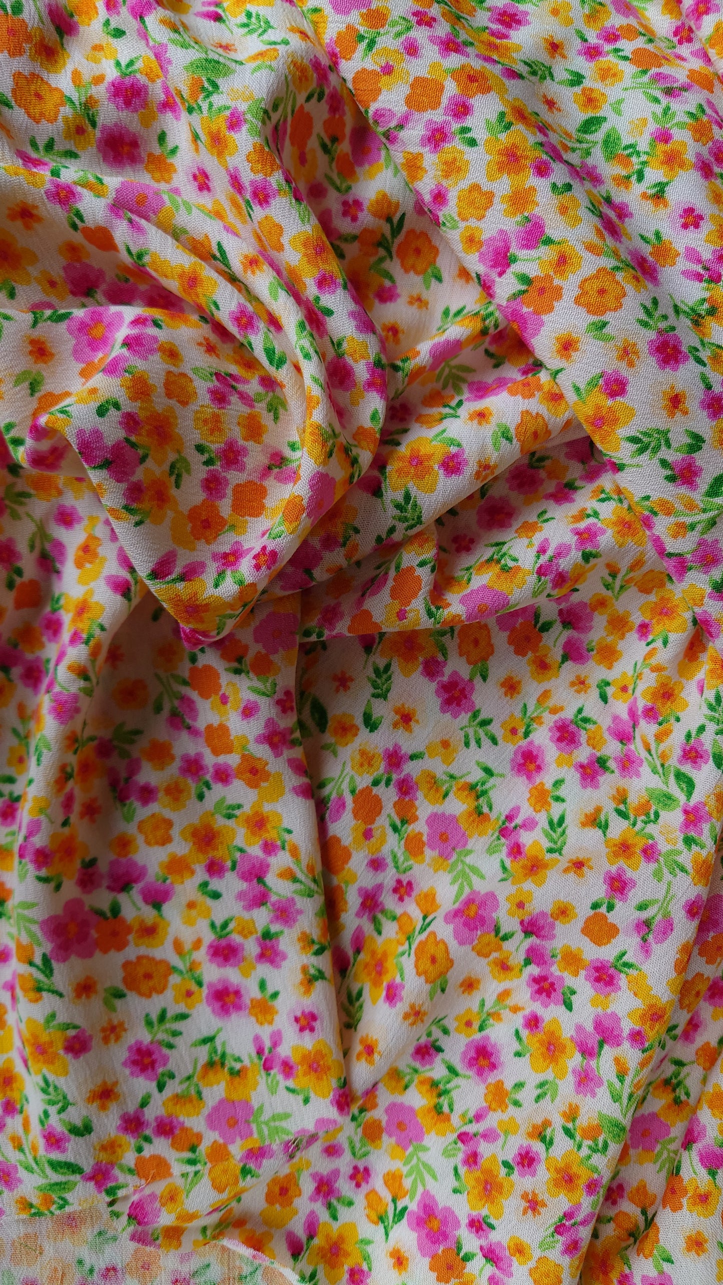 Bright Ditsy Floral Crinkle Rayon