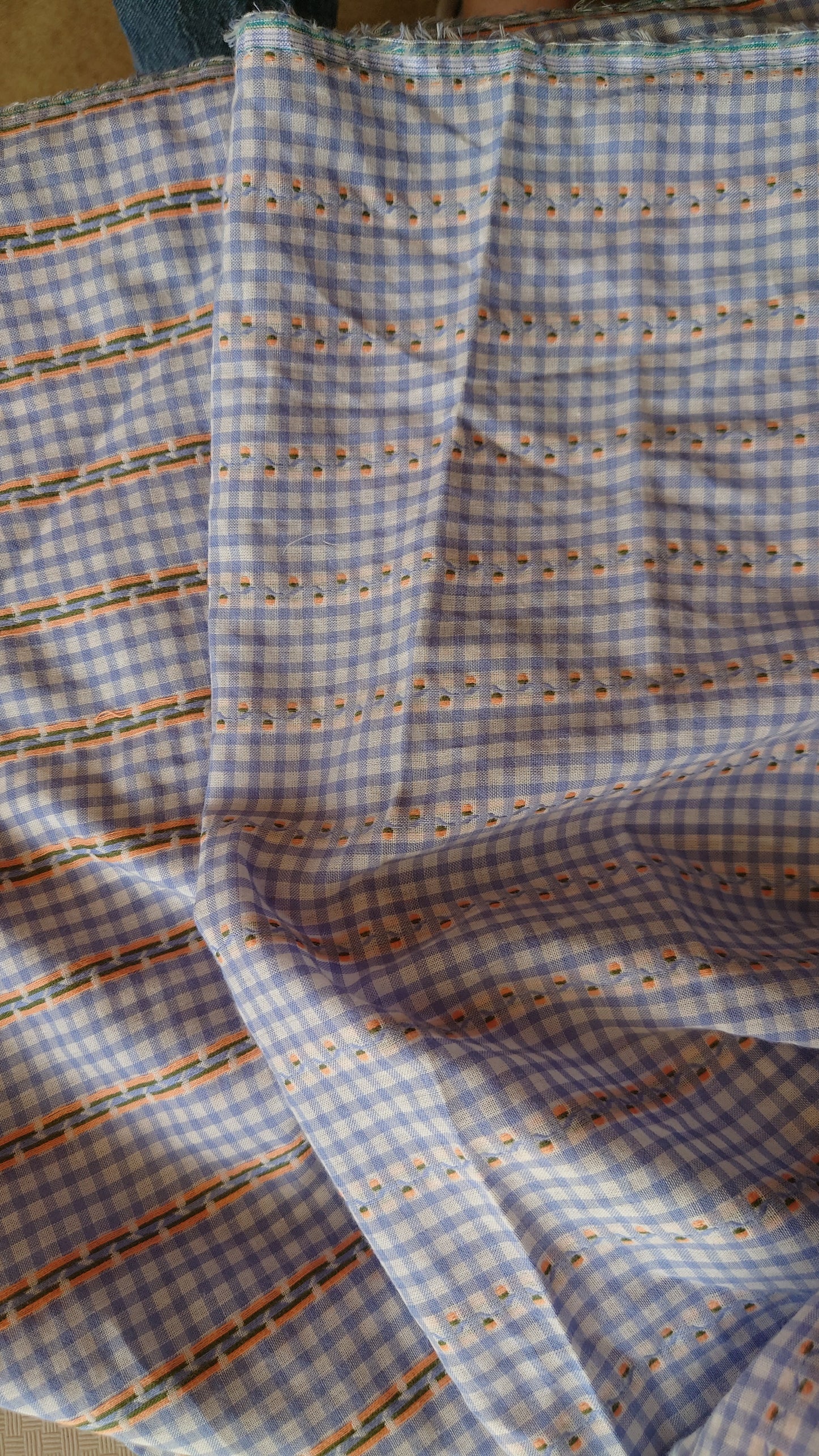 Periwinkle & White Embroidered Gingham Cotton Voile