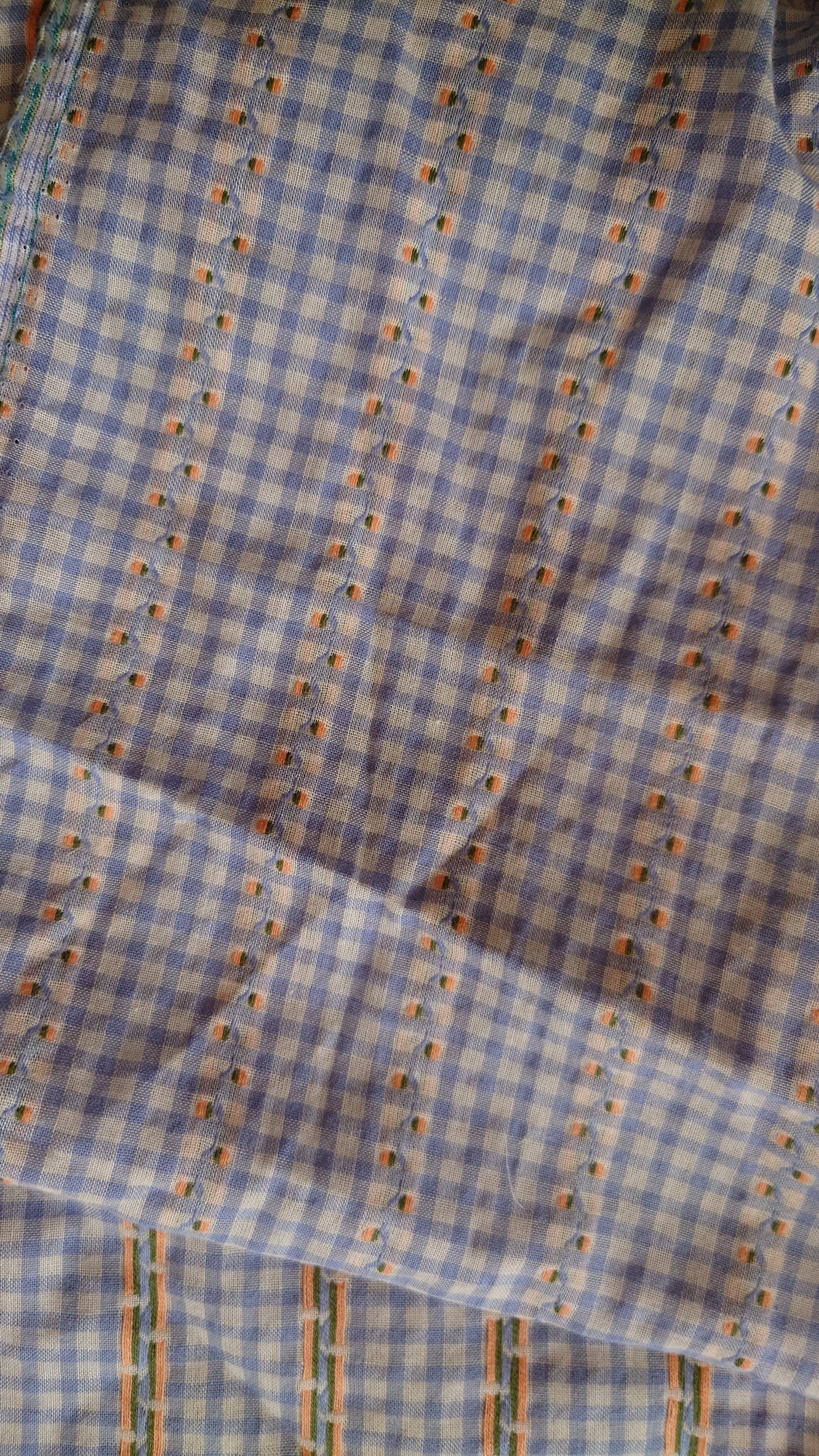 Periwinkle & White Embroidered Gingham Cotton Voile