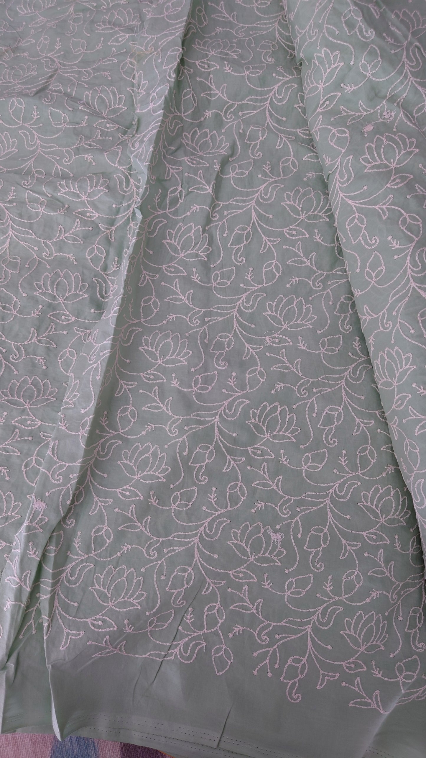 Lakhnavi Embroidered Cotton in Soft Sage