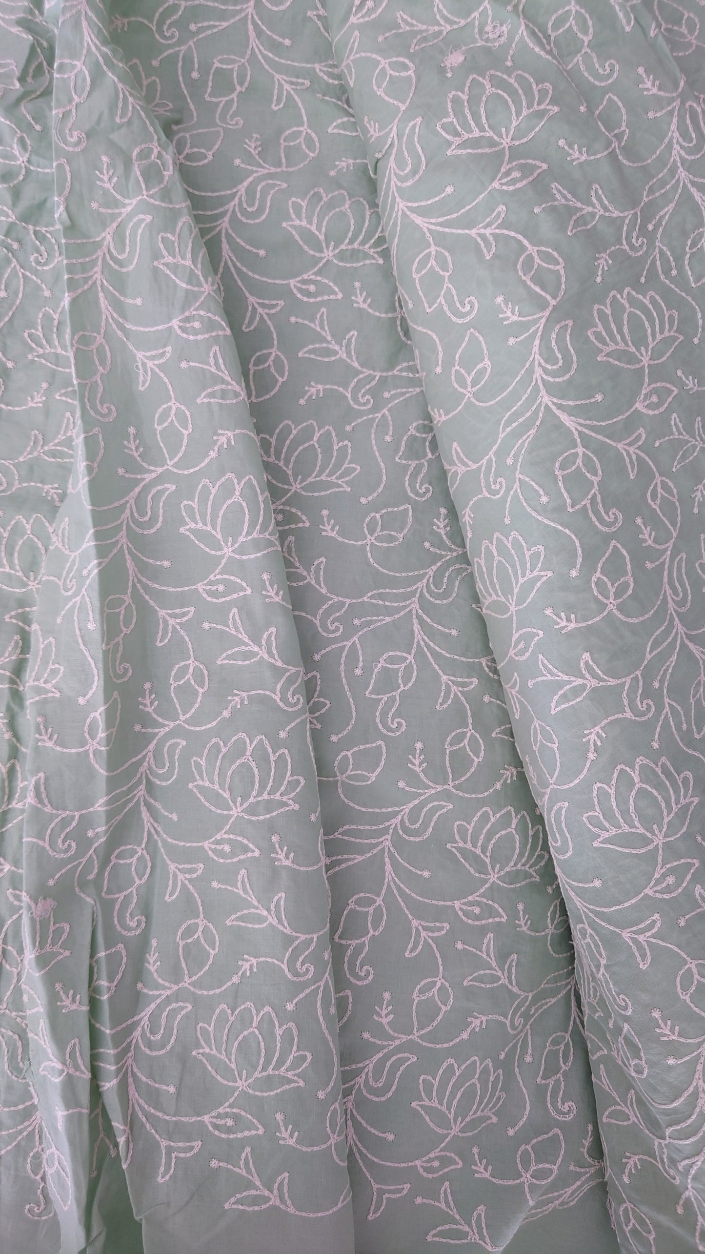 Lakhnavi Embroidered Cotton in Soft Sage