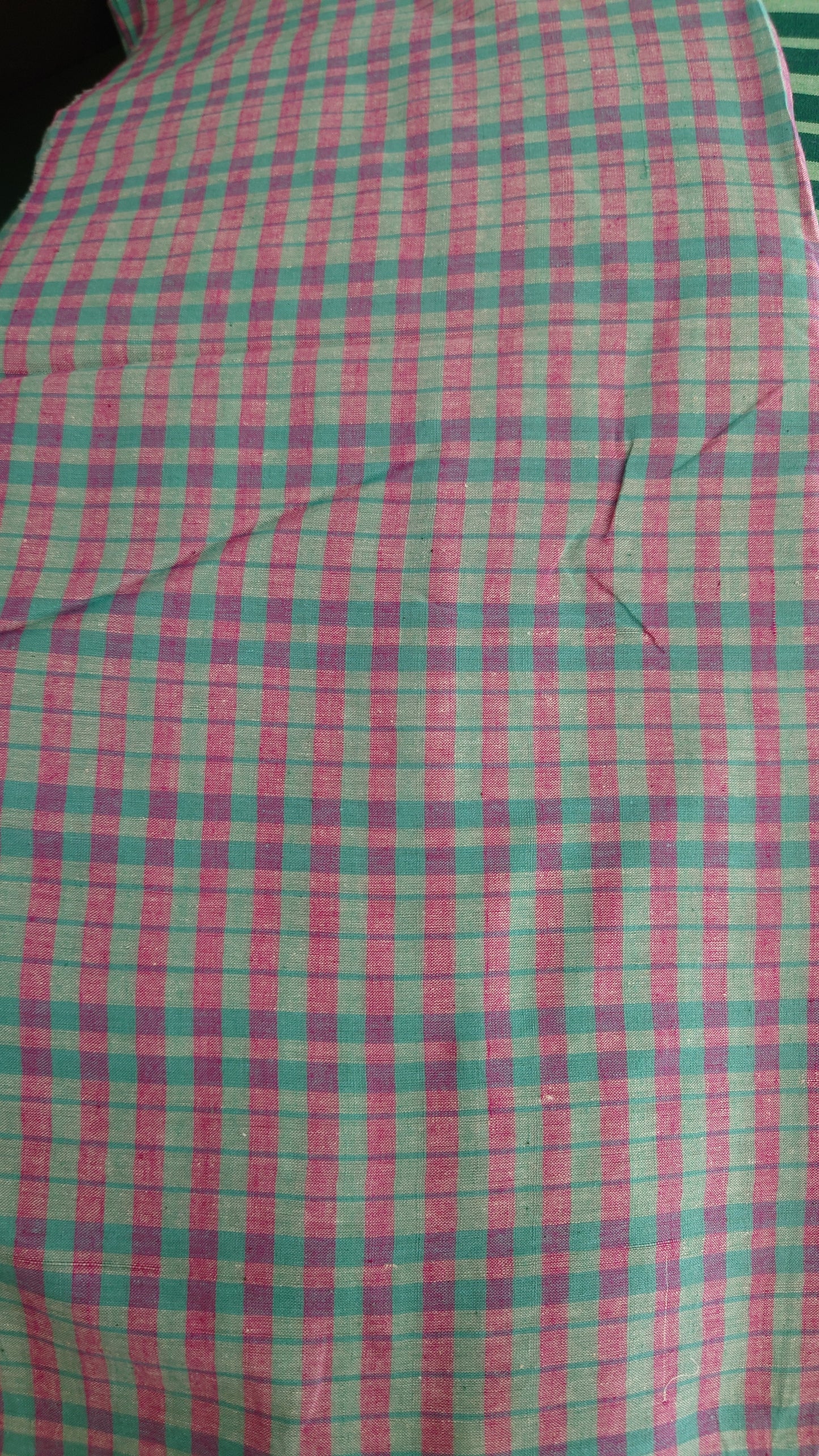 Pink & Green Check Handwoven Indian Cotton