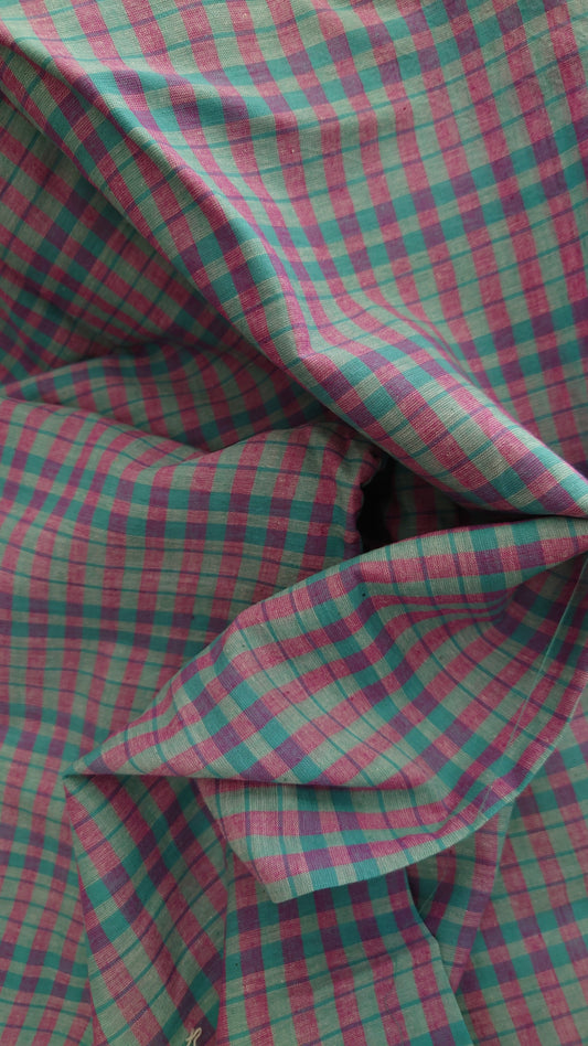 Pink & Green Check Handwoven Indian Cotton