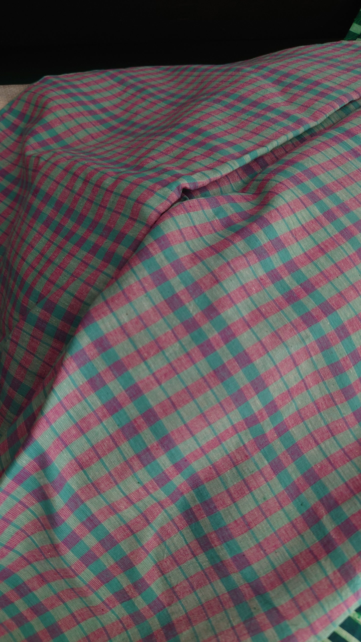 Pink & Green Check Handwoven Indian Cotton