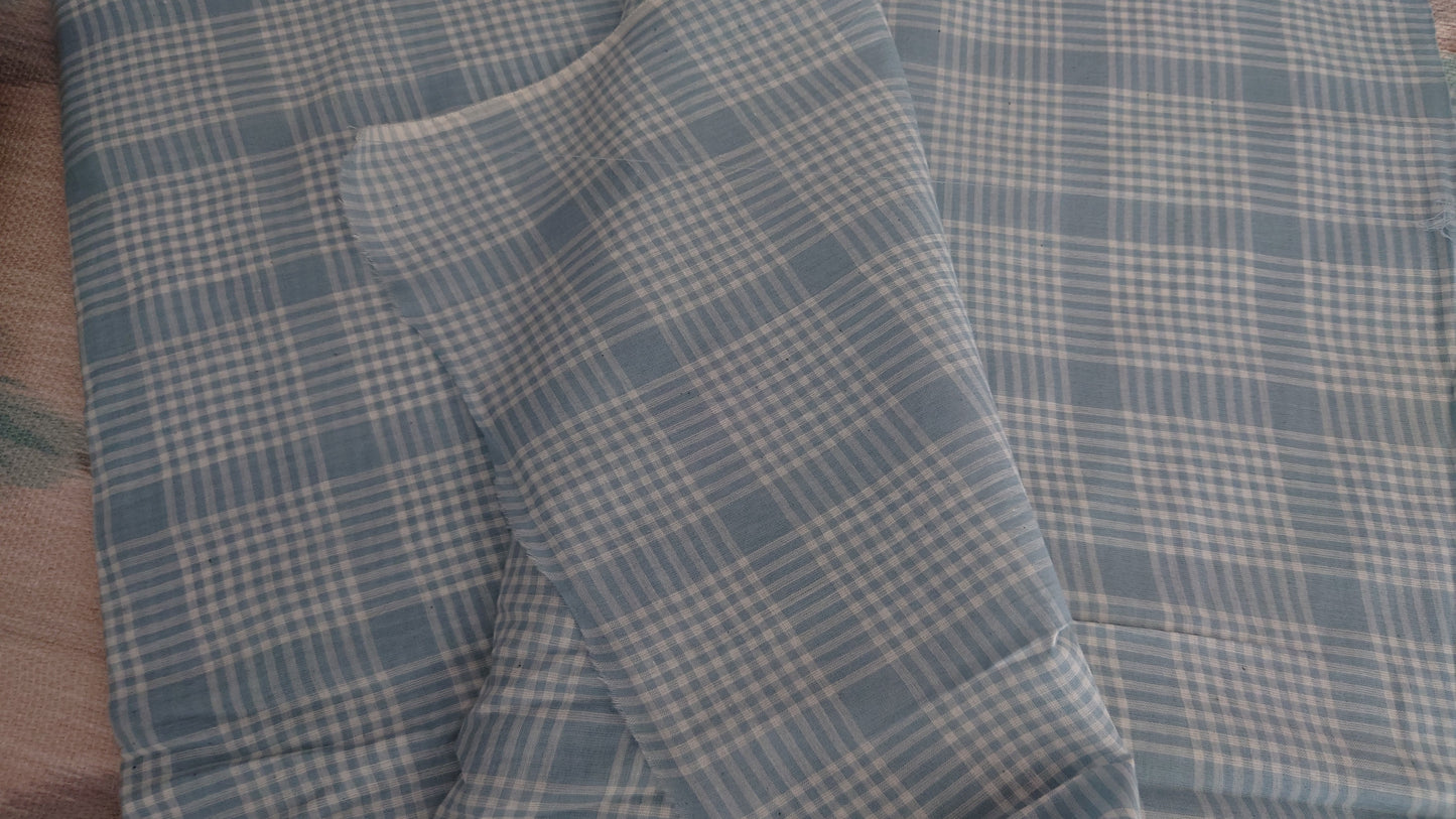 Light Blue Check Gingham Handwoven Indian Cotton