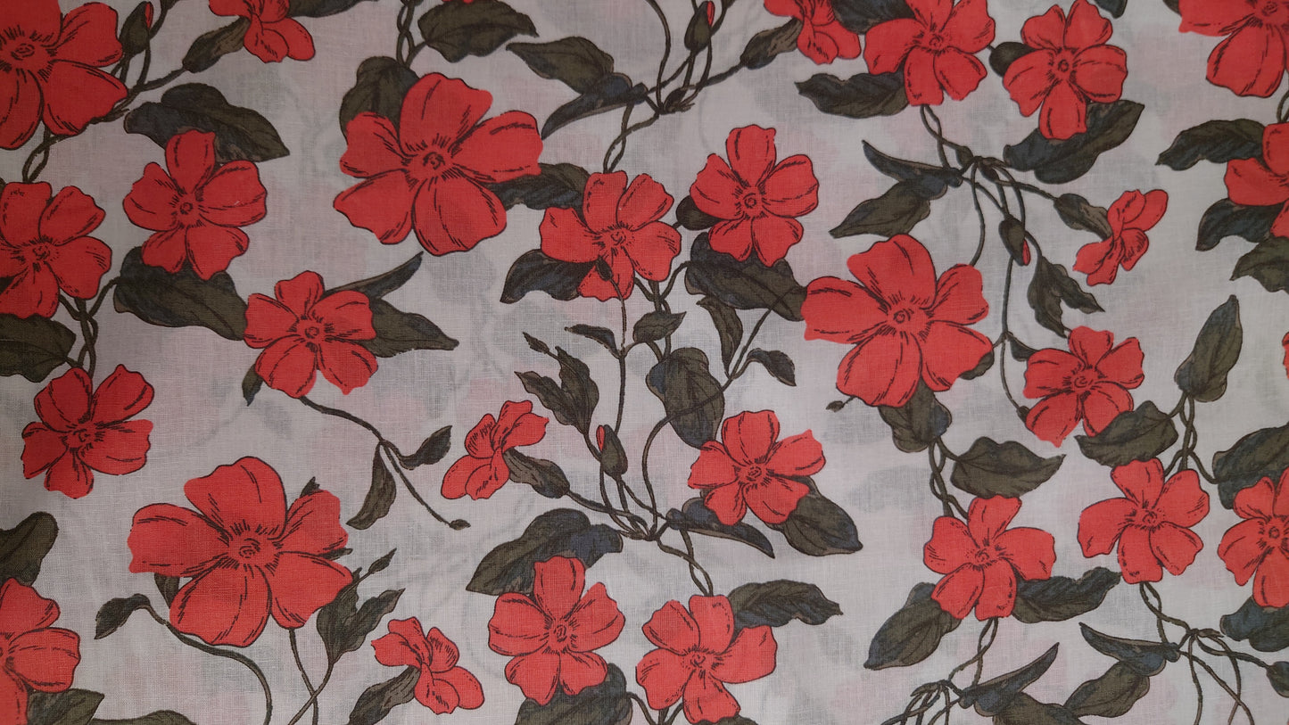 Coral Nasturtium Garden Floral Cotton Linen Blend