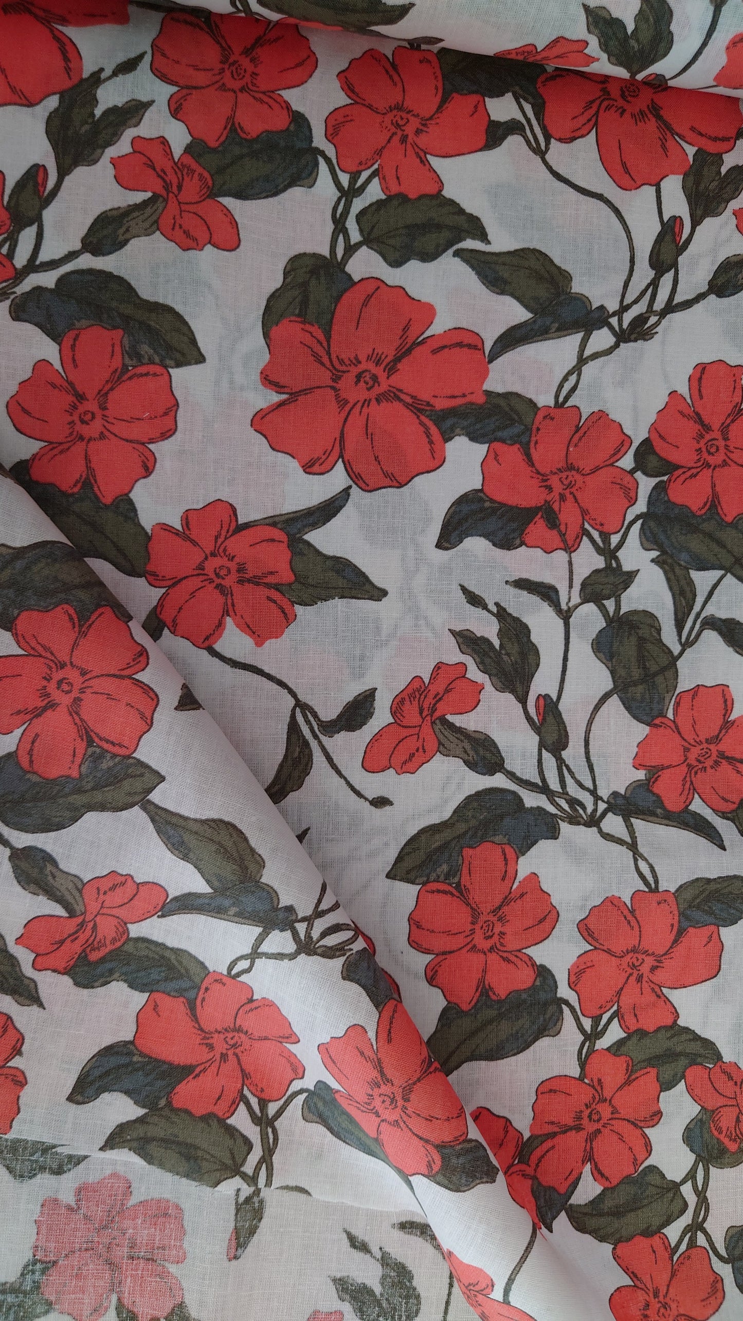 Coral Nasturtium Garden Floral Cotton Linen Blend