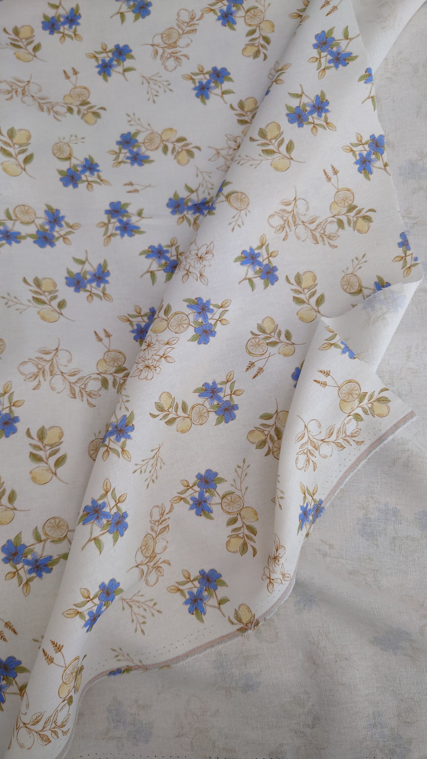 Lemon Floral Cotton Linen Blend