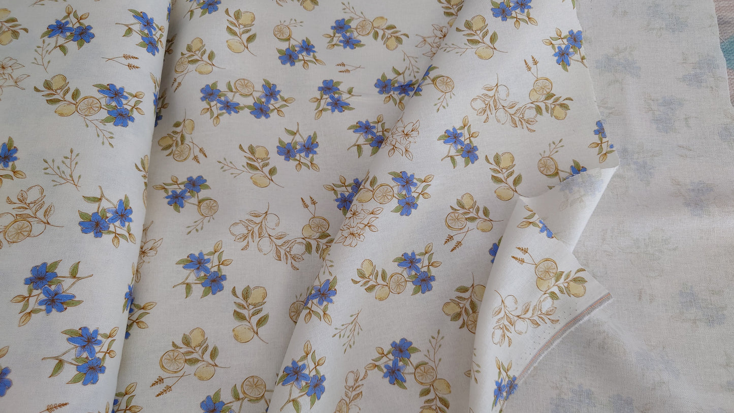 Lemon Floral Cotton Linen Blend