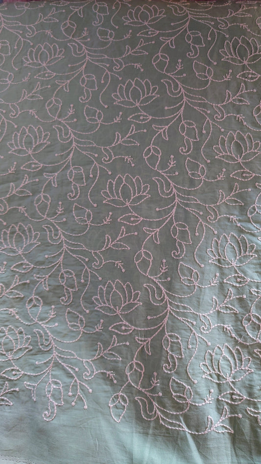 Lakhnavi Embroidered Cotton in Soft Sage