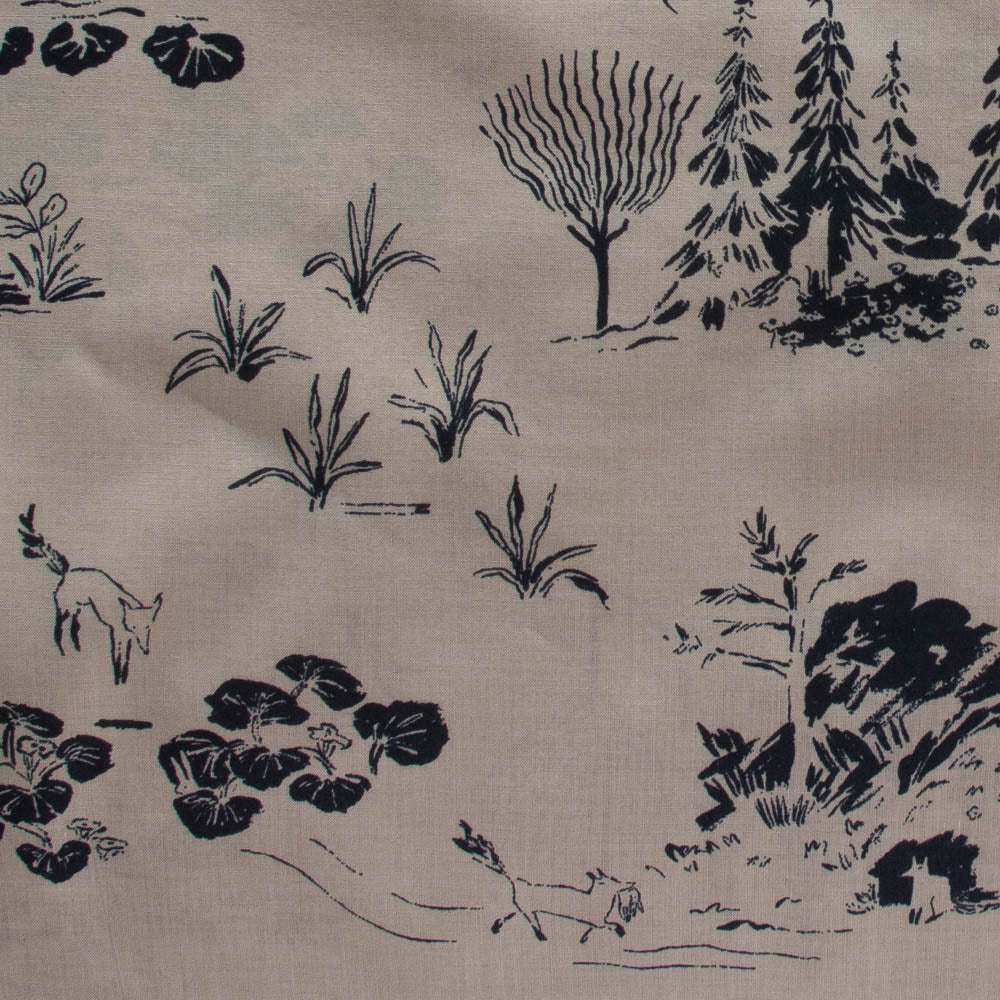 There Was a Fox Tea Toile Cotton Lawn