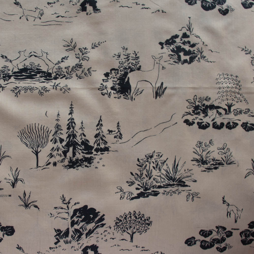 There Was a Fox Tea Toile Cotton Lawn