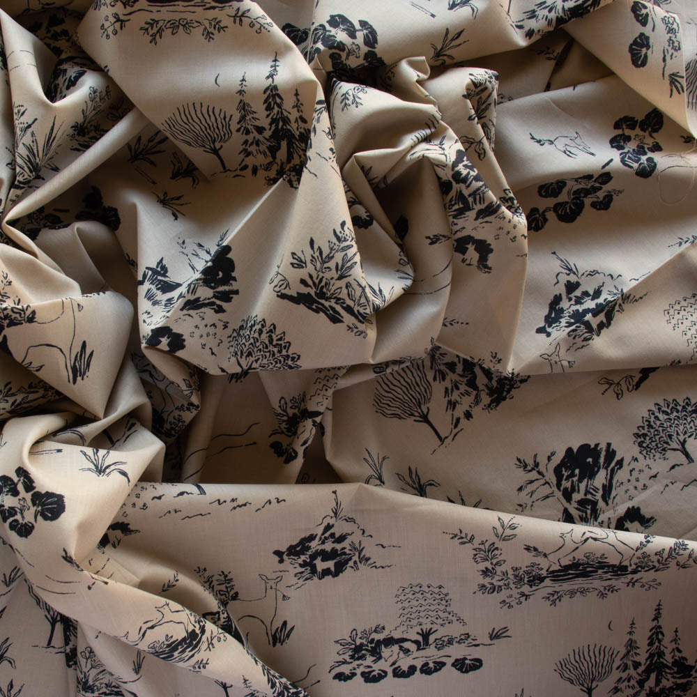 There Was a Fox Tea Toile Cotton Lawn