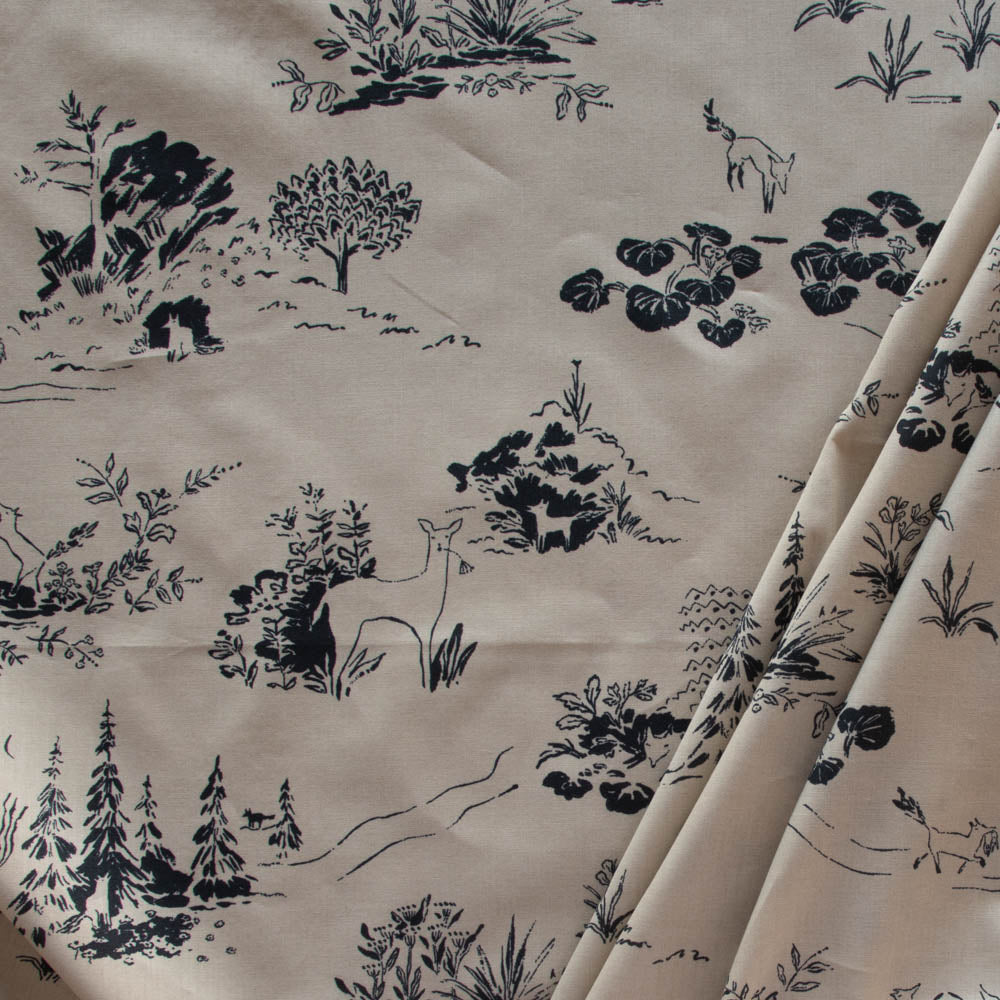 There Was a Fox Tea Toile Cotton Lawn