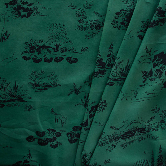 There Was a Fox Emerald Toile Cotton Canvas