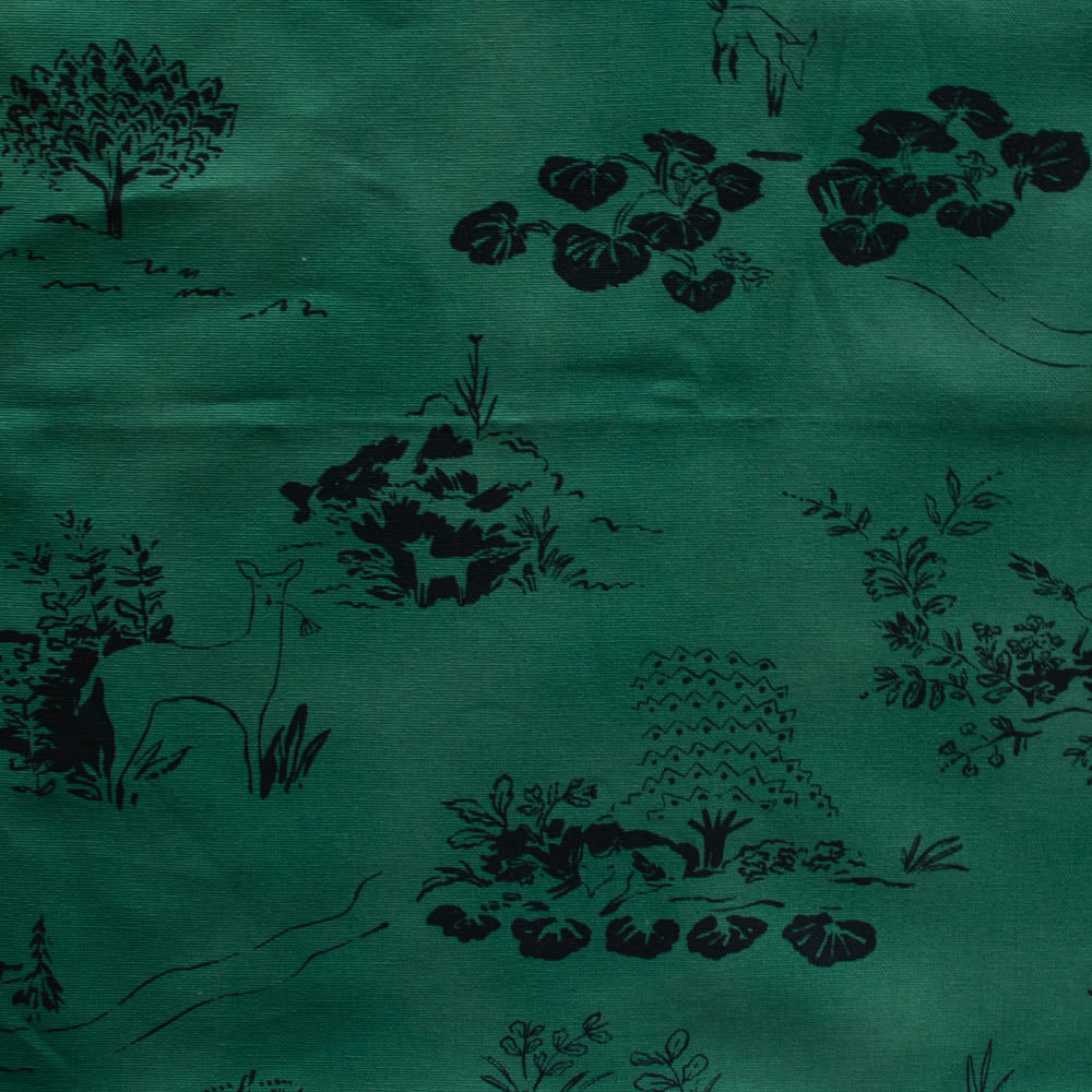 There Was a Fox Emerald Toile Cotton Canvas