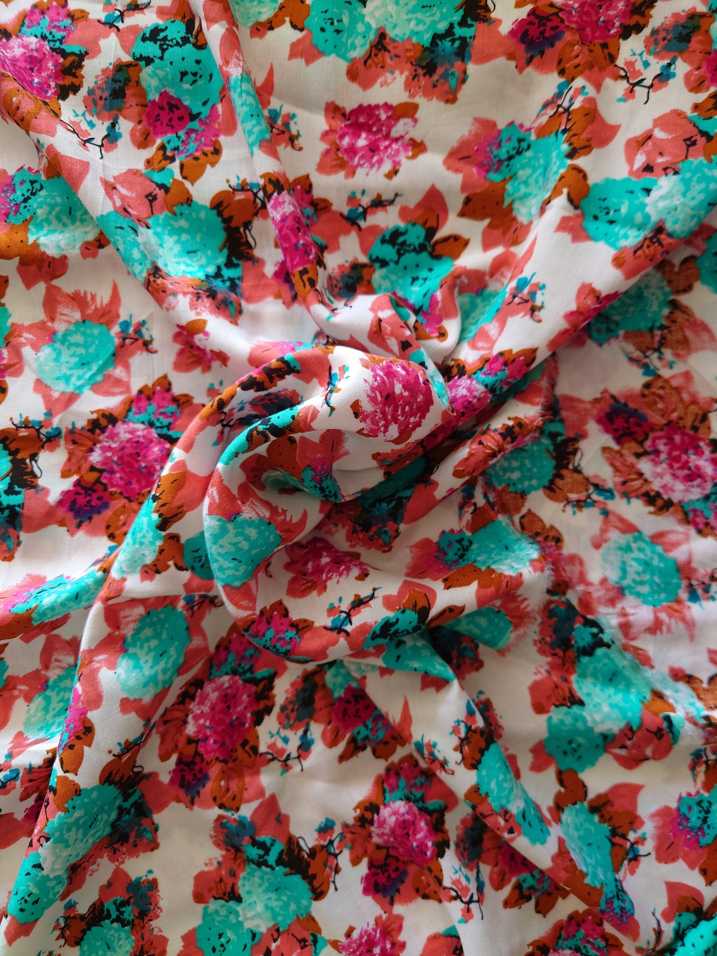 Teal & Pink Floral Rayon Challis