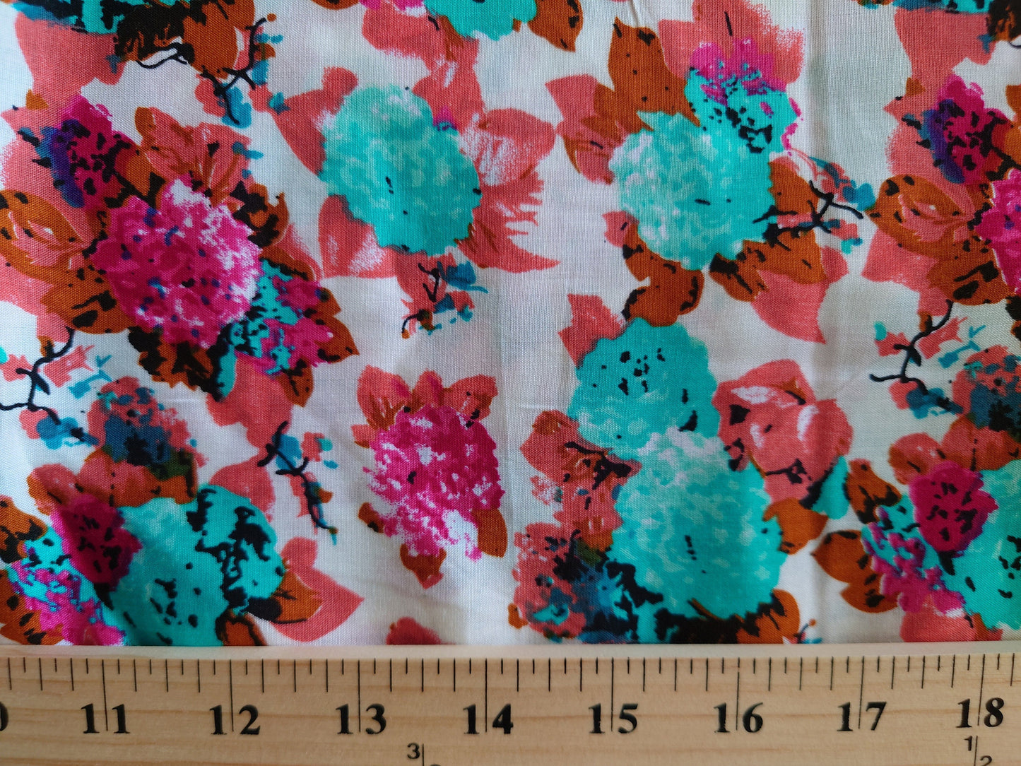 Teal & Pink Floral Rayon Challis