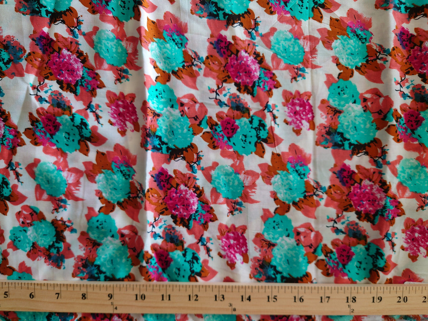 Teal & Pink Floral Rayon Challis