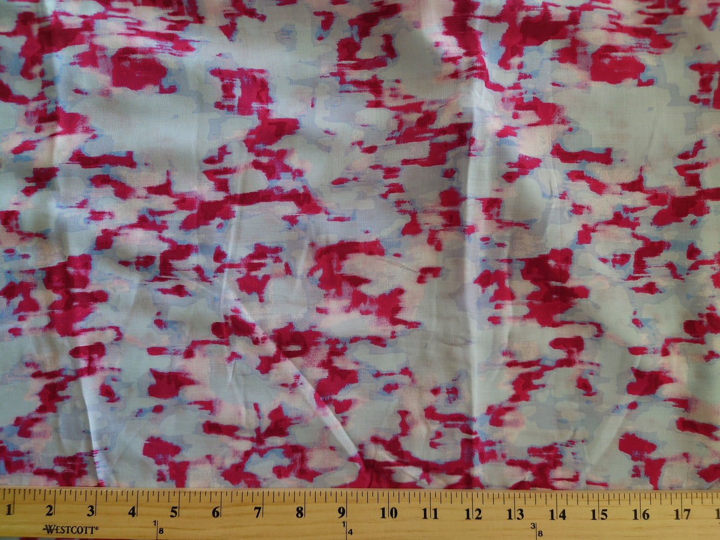 REMNANT 1 YD + 7" Pink/blue cotton candy cloud rayon challis