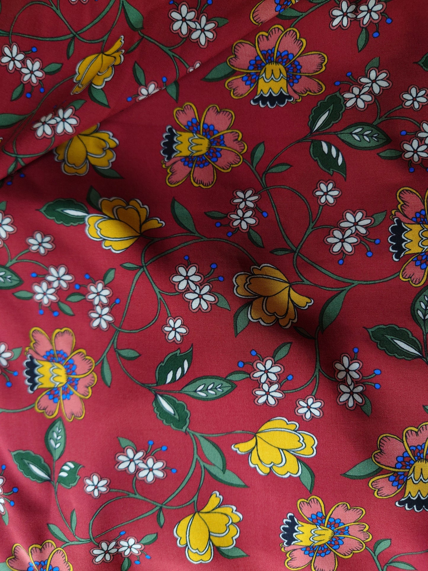 Red & Gold Mendhi Floral Rayon Challis Voile