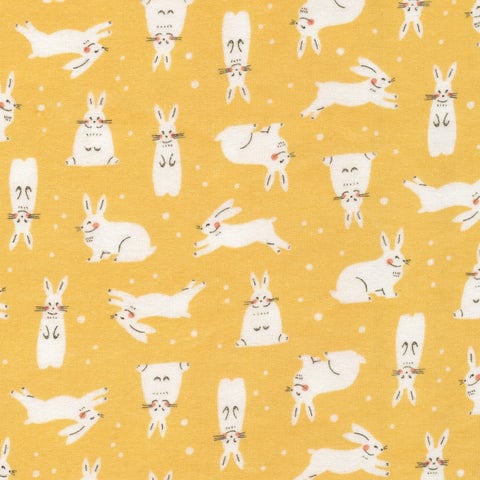 Winter Forest Cotton Flannel in Gold Snowhare