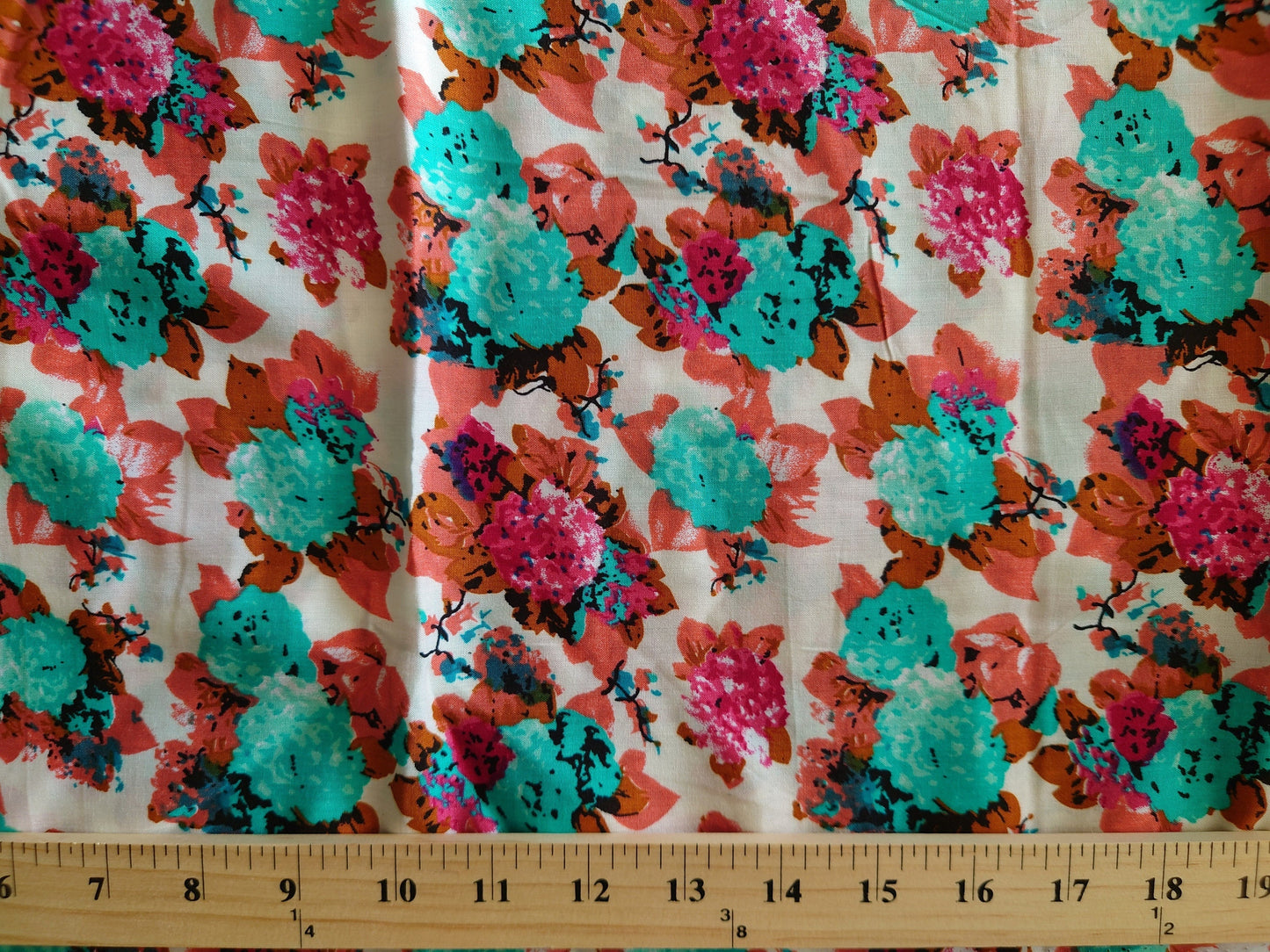 Teal & Pink Floral Rayon Challis