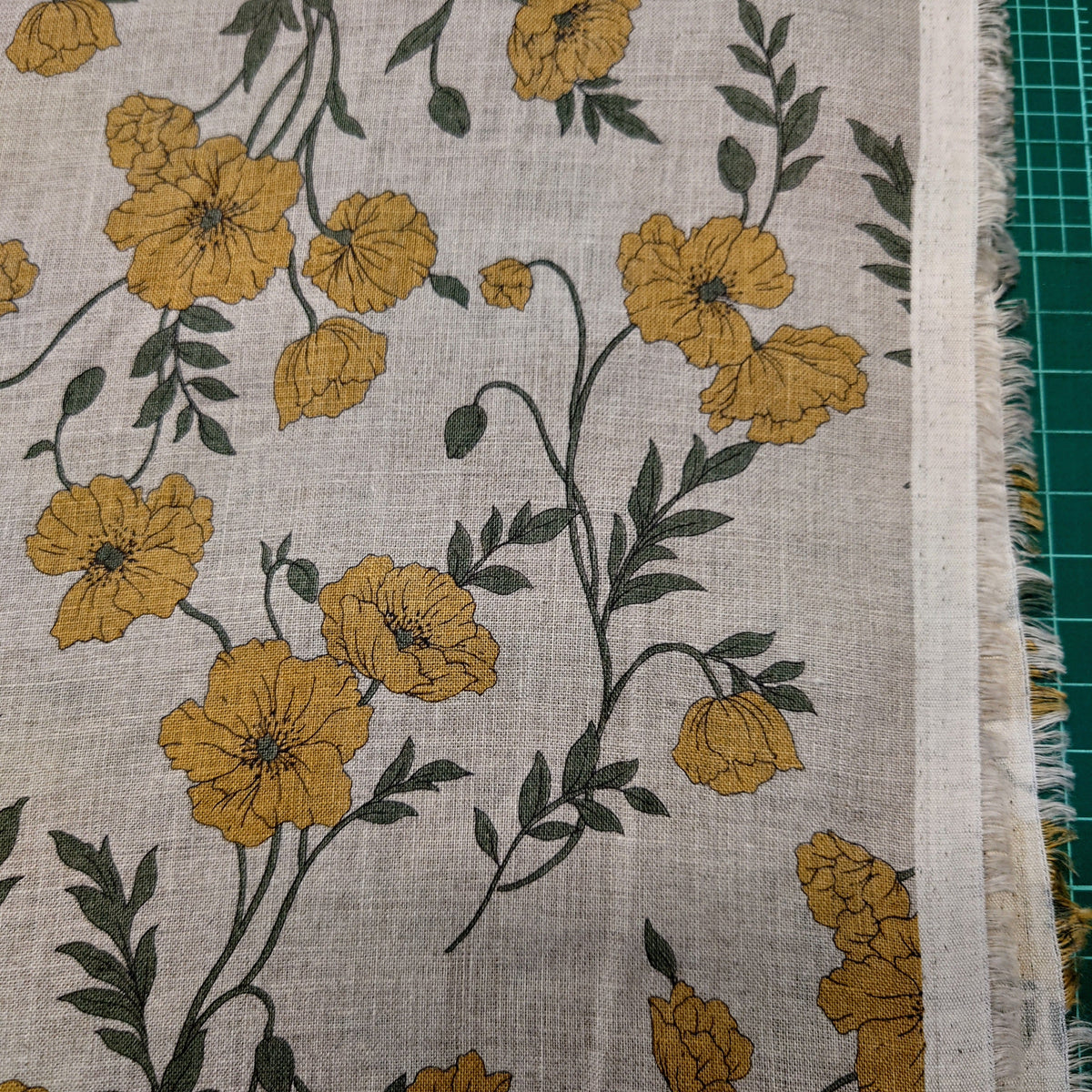 Hokkoh Poppies III Linen Sheeting in Yellow/Natural