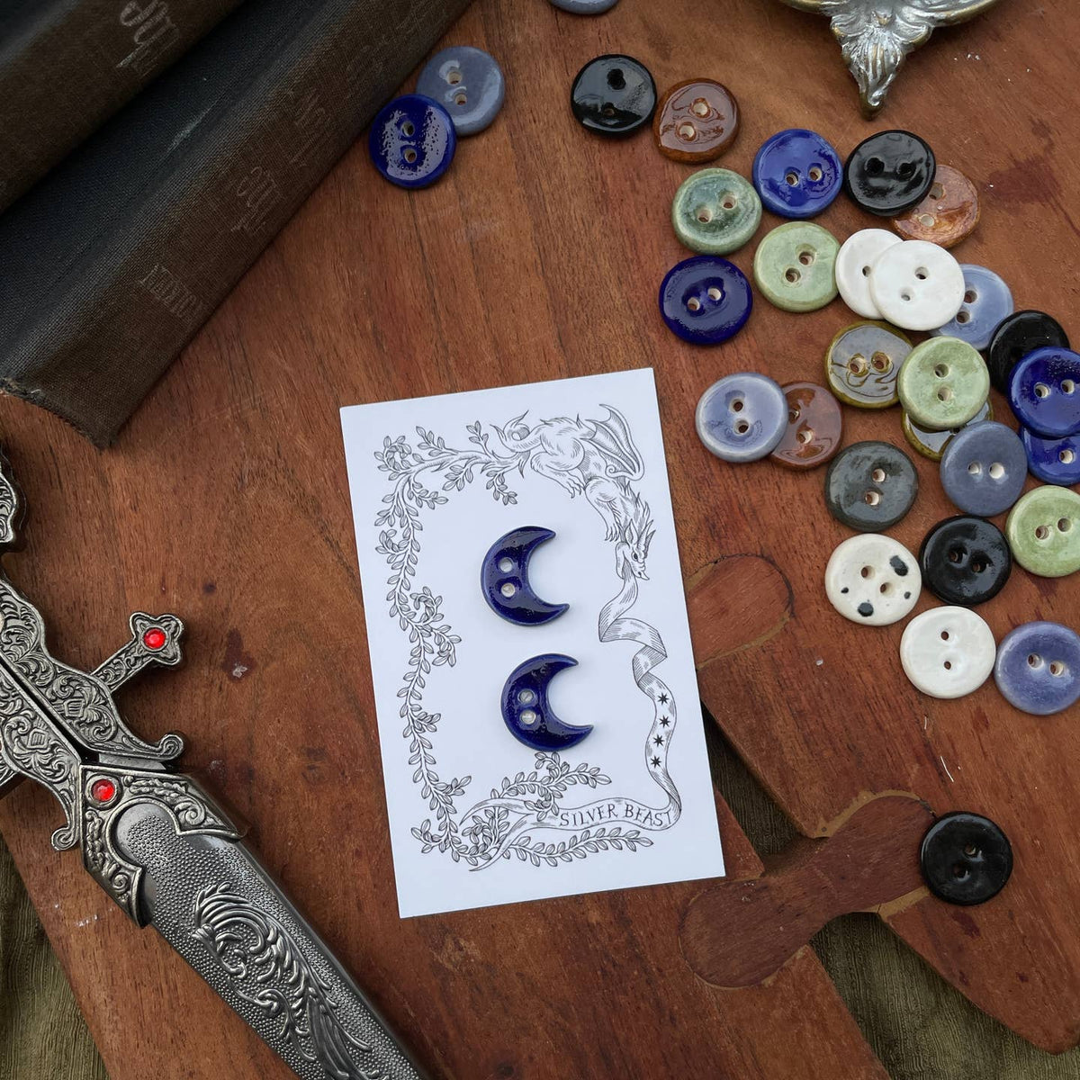 Silver Beast Studio Moon Buttons- Set of 2 (18mm)