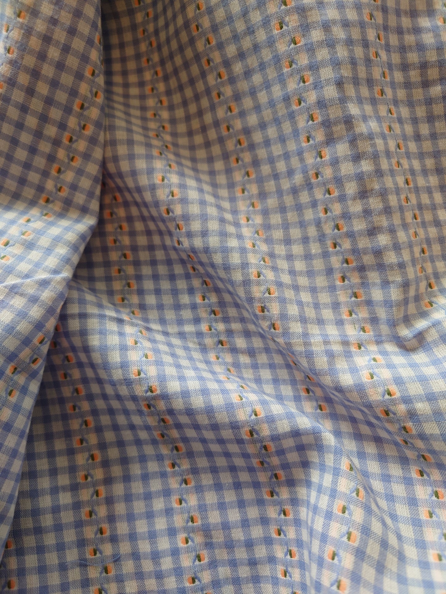 Periwinkle & White Embroidered Gingham Cotton Voile