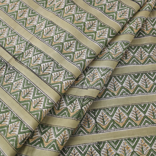 Zig-Zag Leaf Block-Printed Cotton in Green