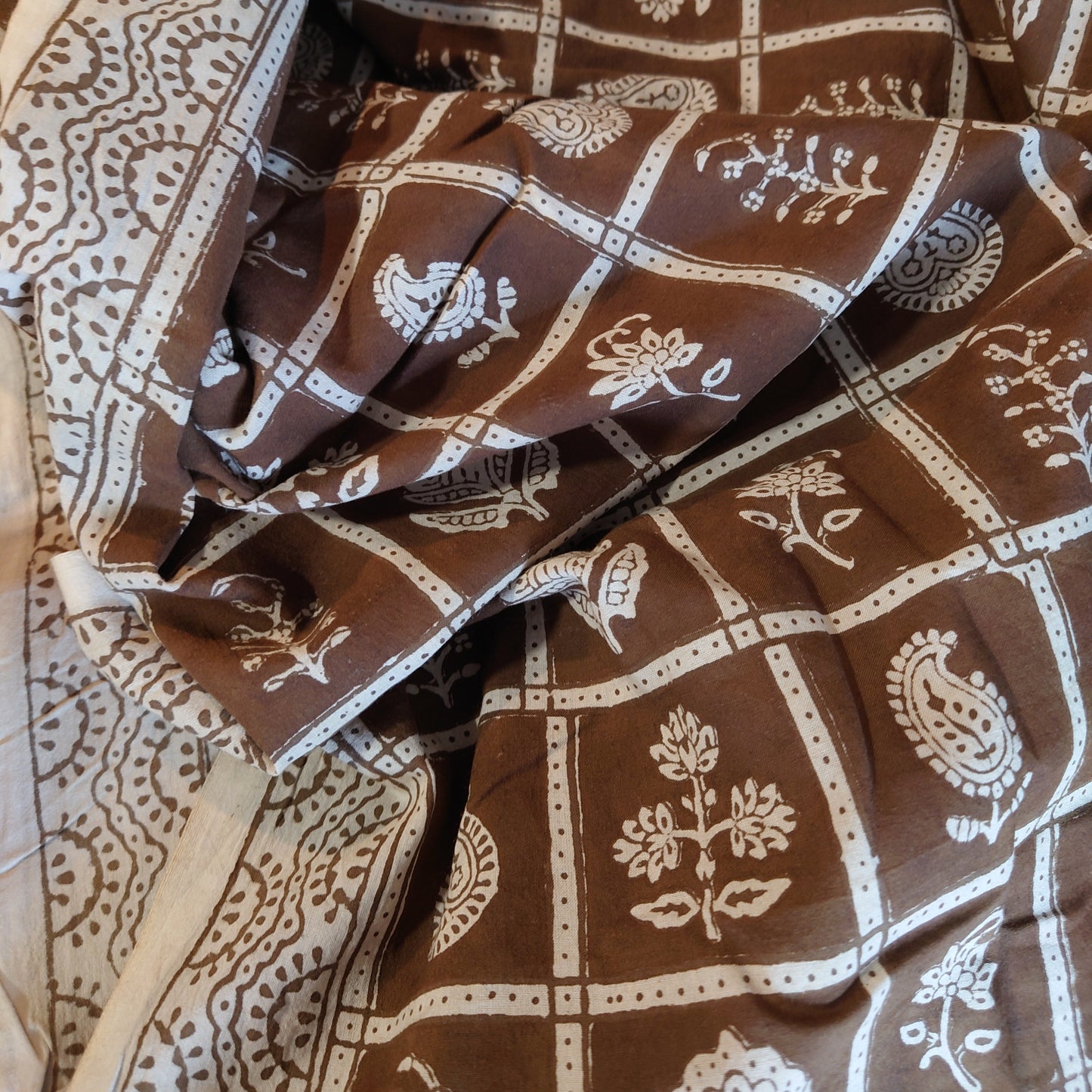 Checker Floral Block-Printed Cotton