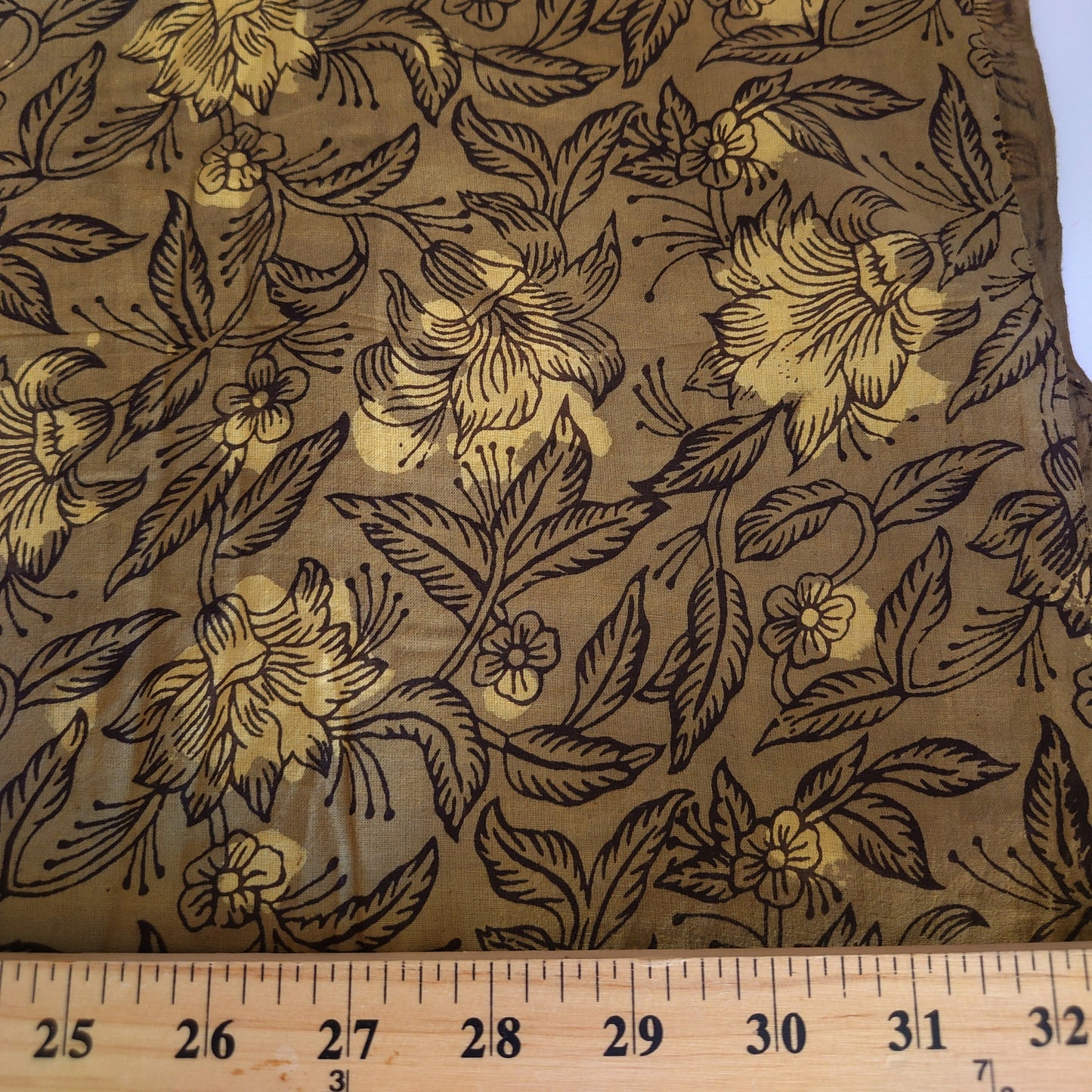 Khaki Olive Floral Block-Printed Cotton