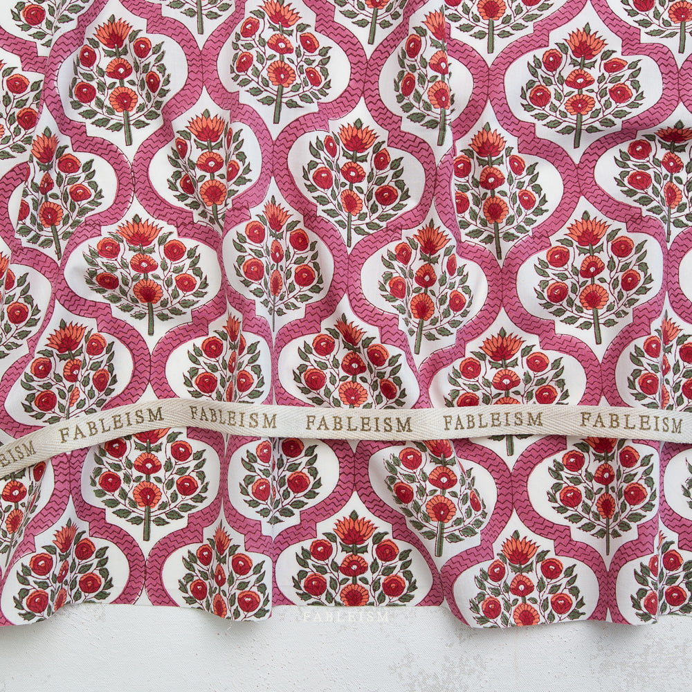 Fableism Indian Block Prints: Cottage Lattice Floral in Pink